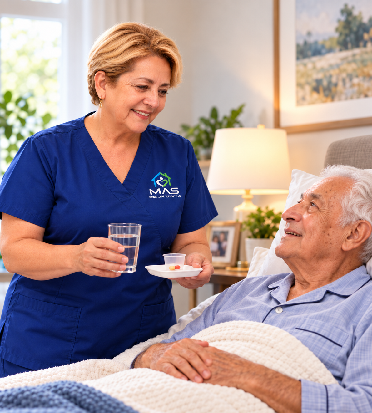 Caregiver supporting a client with daily routines at home
